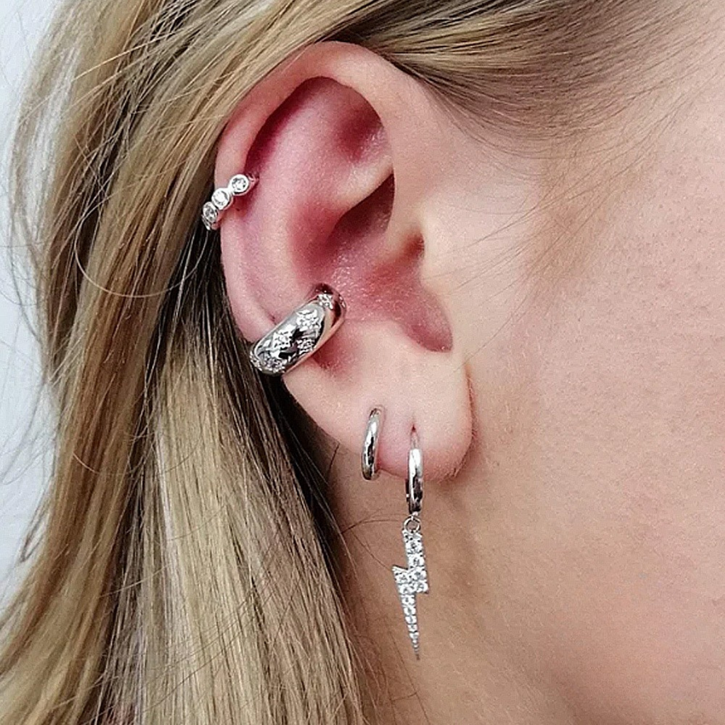 Monorecchino Earcuff con Zirconi Bianchi