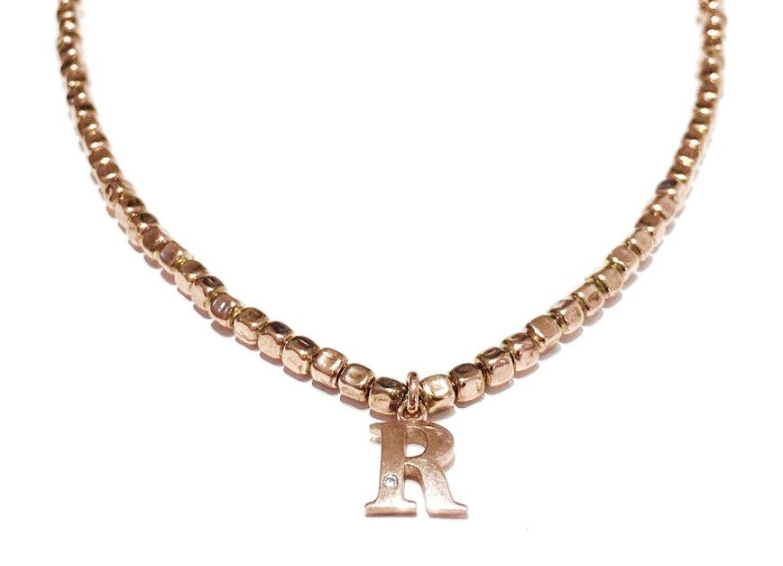 Wish Necklace - Domed Letter and Zirconia