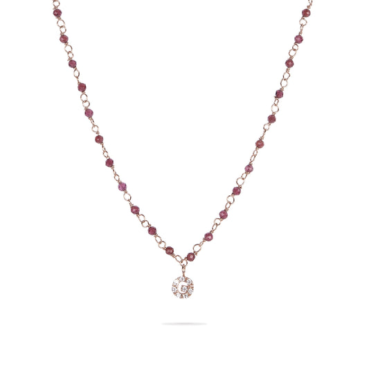 Rosary Necklace - Natural Stones and Small Initial