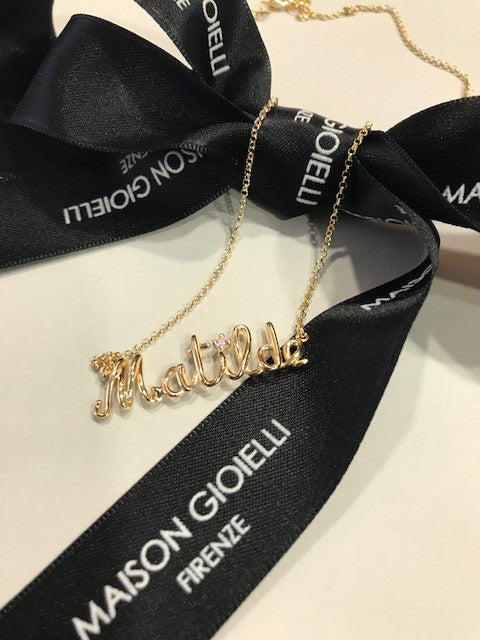 Collana Nome a Filo - Oro 9kt e diamantino 0,03