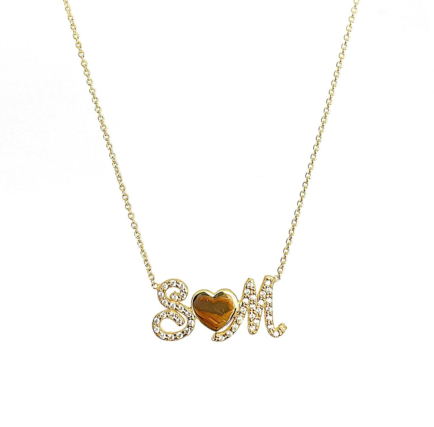 Total Pave Thread Necklace - 2 Initials and Smooth Symbol