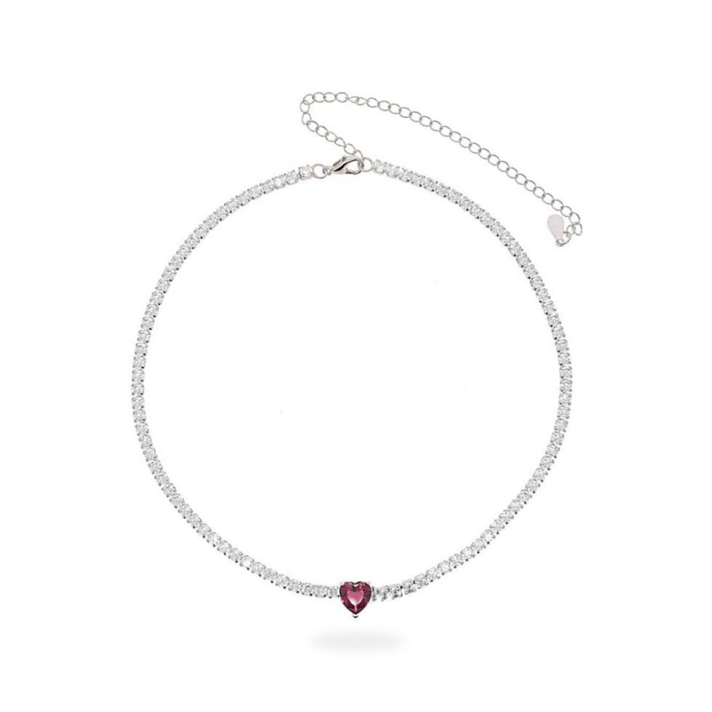 Collana Tennis bianca con zircone a cuore centrale colorato