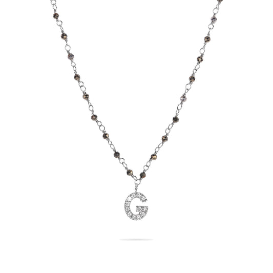Natural Stone Rosary Necklace - Large Initial