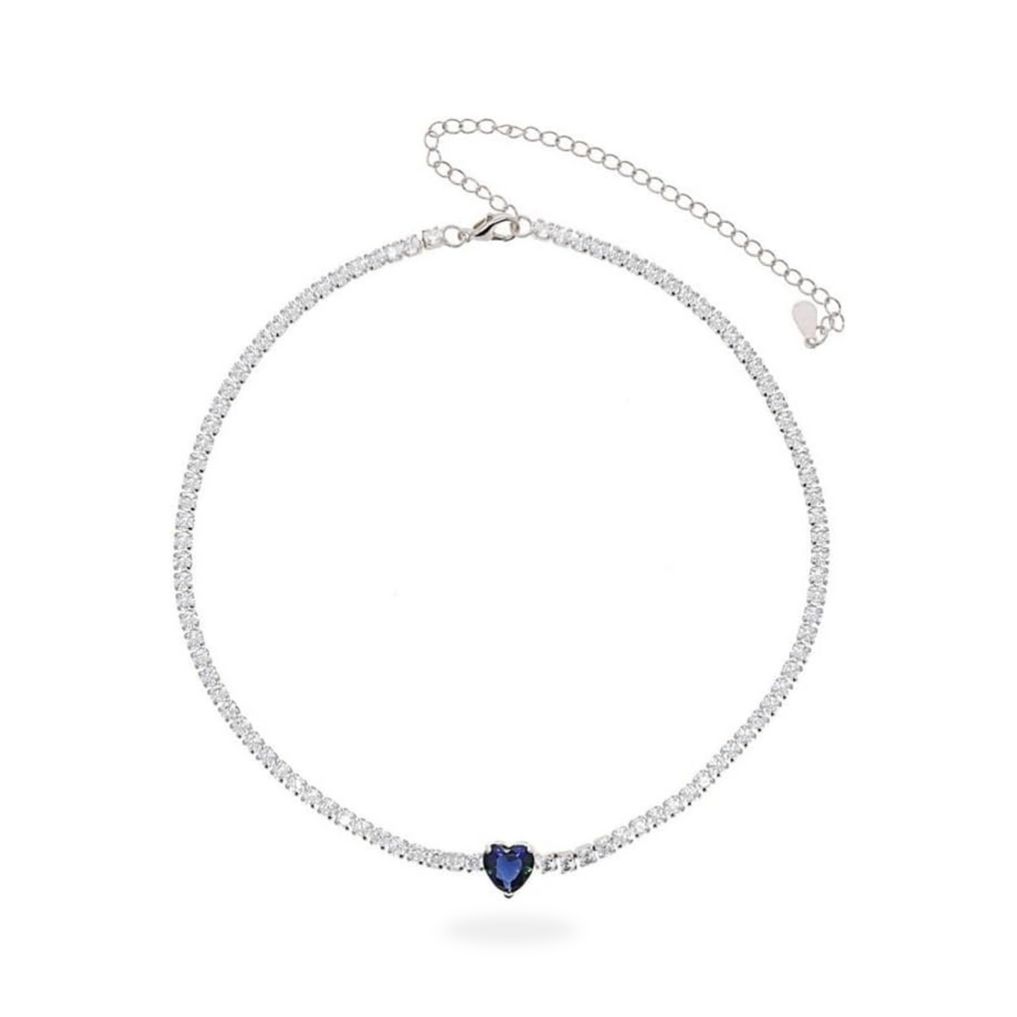 Collana Tennis bianca con zircone a cuore centrale colorato