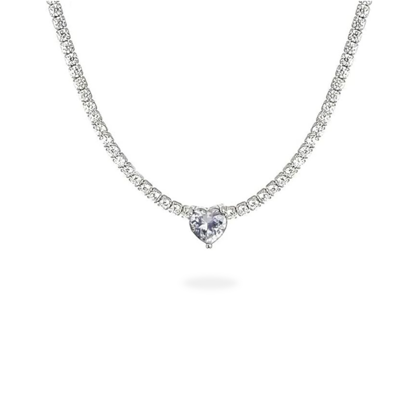 Collana Tennis bianca con zircone a cuore centrale colorato