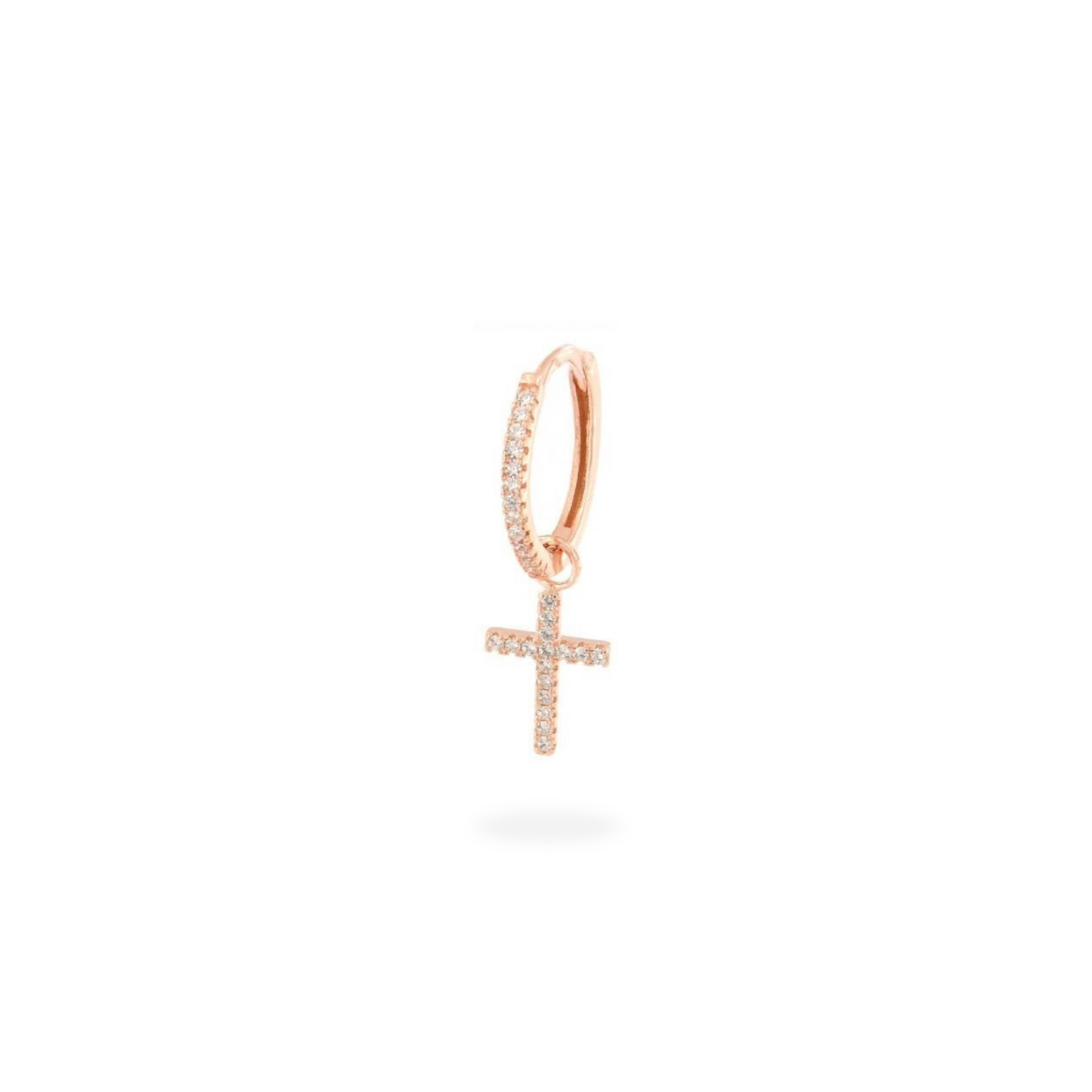 Single Hoop Earring - Pink Pendant Cross