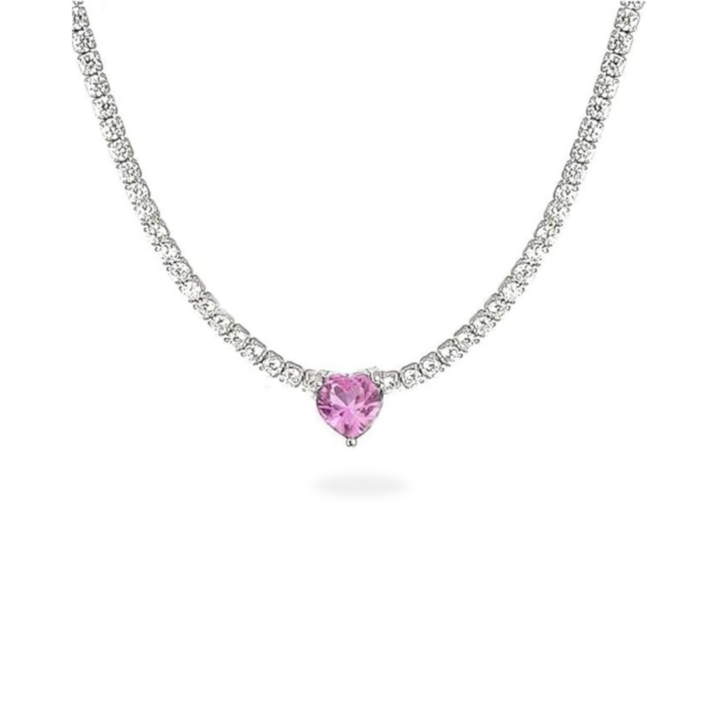 Collana Tennis bianca con zircone a cuore centrale colorato
