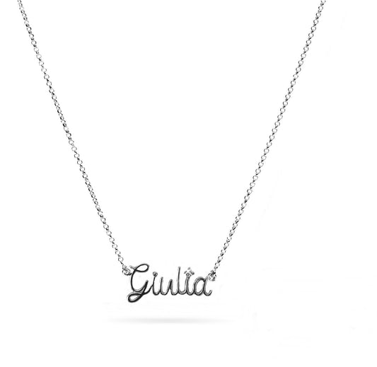 Wire Name Necklace - 18kt gold and 0.03 diamond