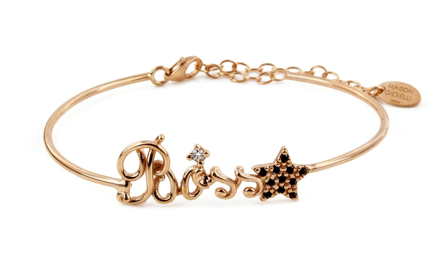 Semi-Open Bangle Bracelet - Thread Name and Pavè Symbol