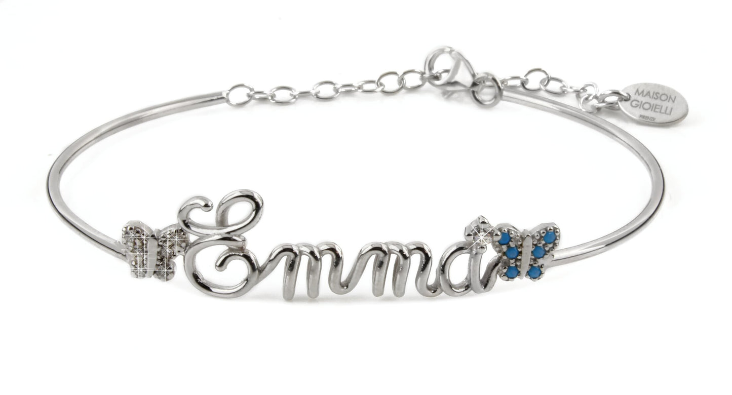 Semi-Open Bangle Bracelet - Thread Name and Pavè Symbol