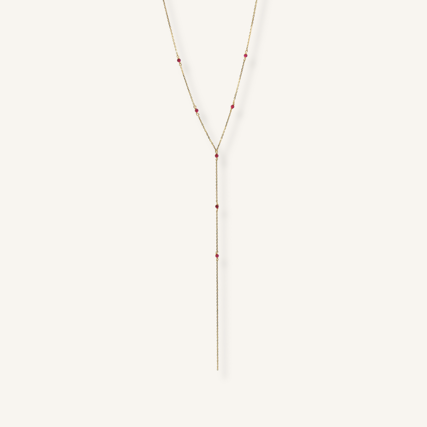 Collana Oro 9kt a "Y" con Pietre Naturali Rosse