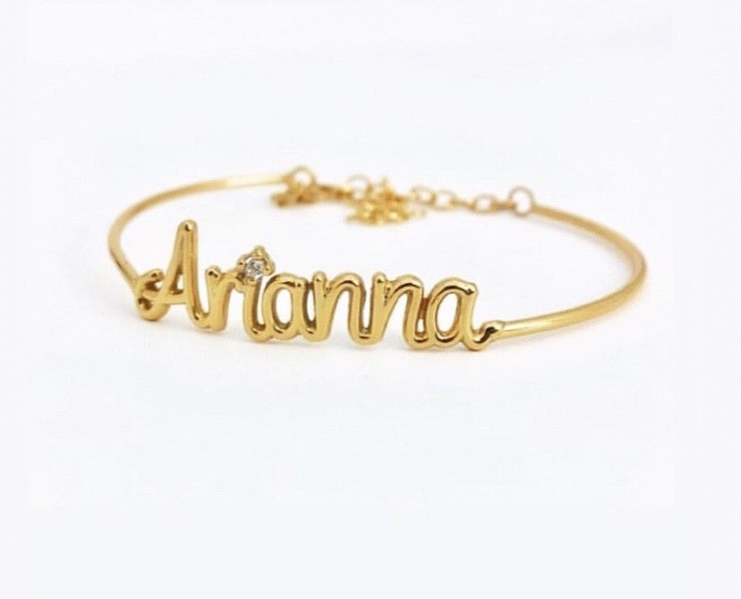 Semi-Open Thread Name Bangle Bracelet - Customizable