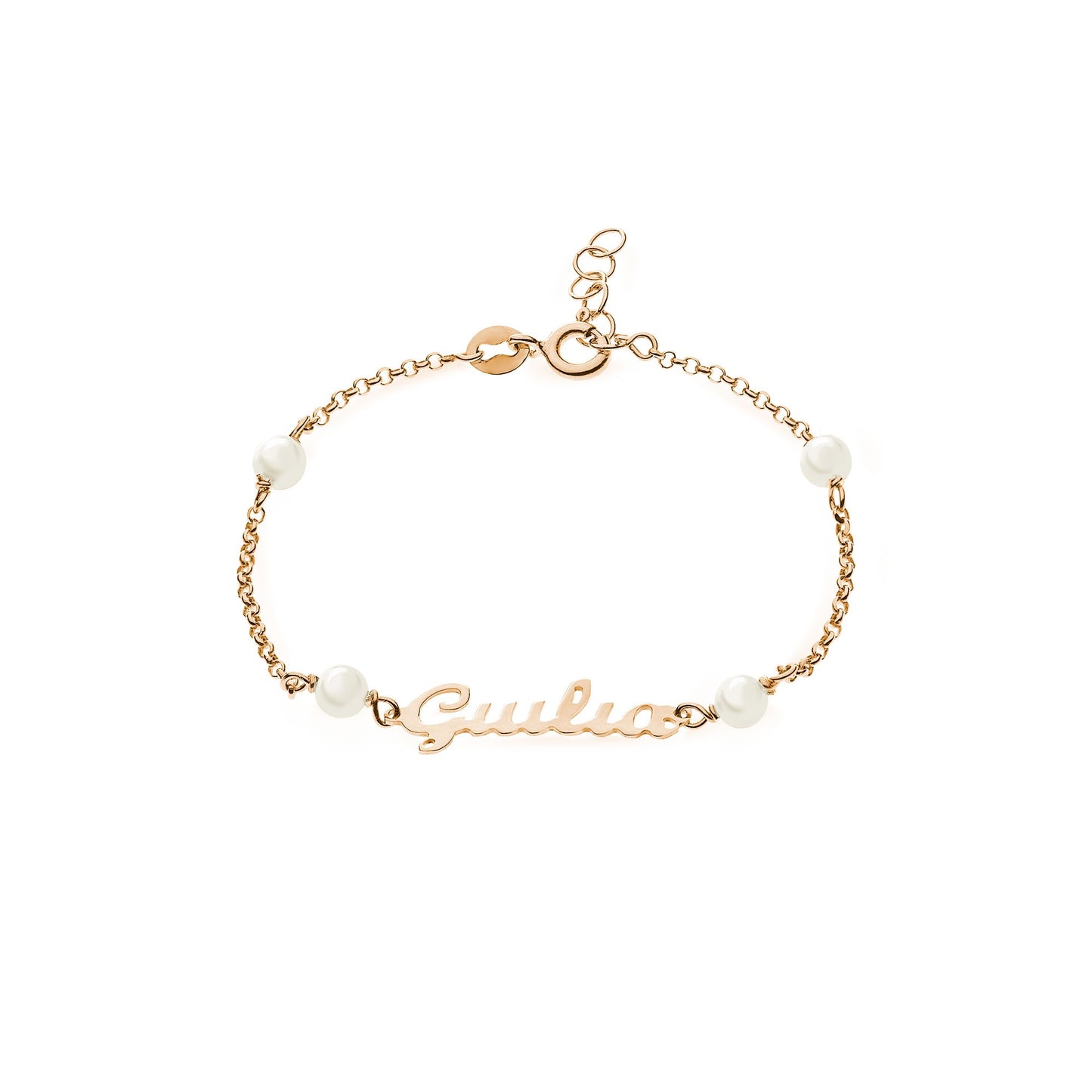 Kids Bracelet White Pearls and Name - 18k Gold