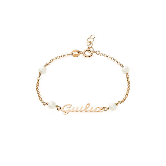 Bracciale kids Perle Bianche e Nome - Oro 18k