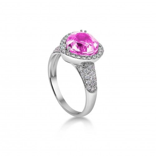 Anello Heart diamond - zaffiro rosa