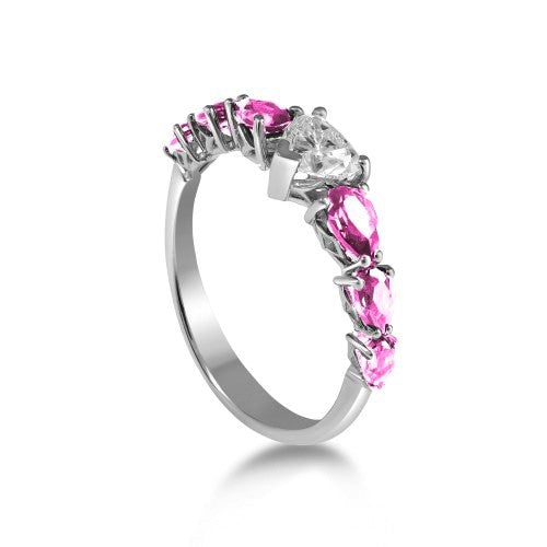 Anello Heart & Drop - Zaffiri rosa