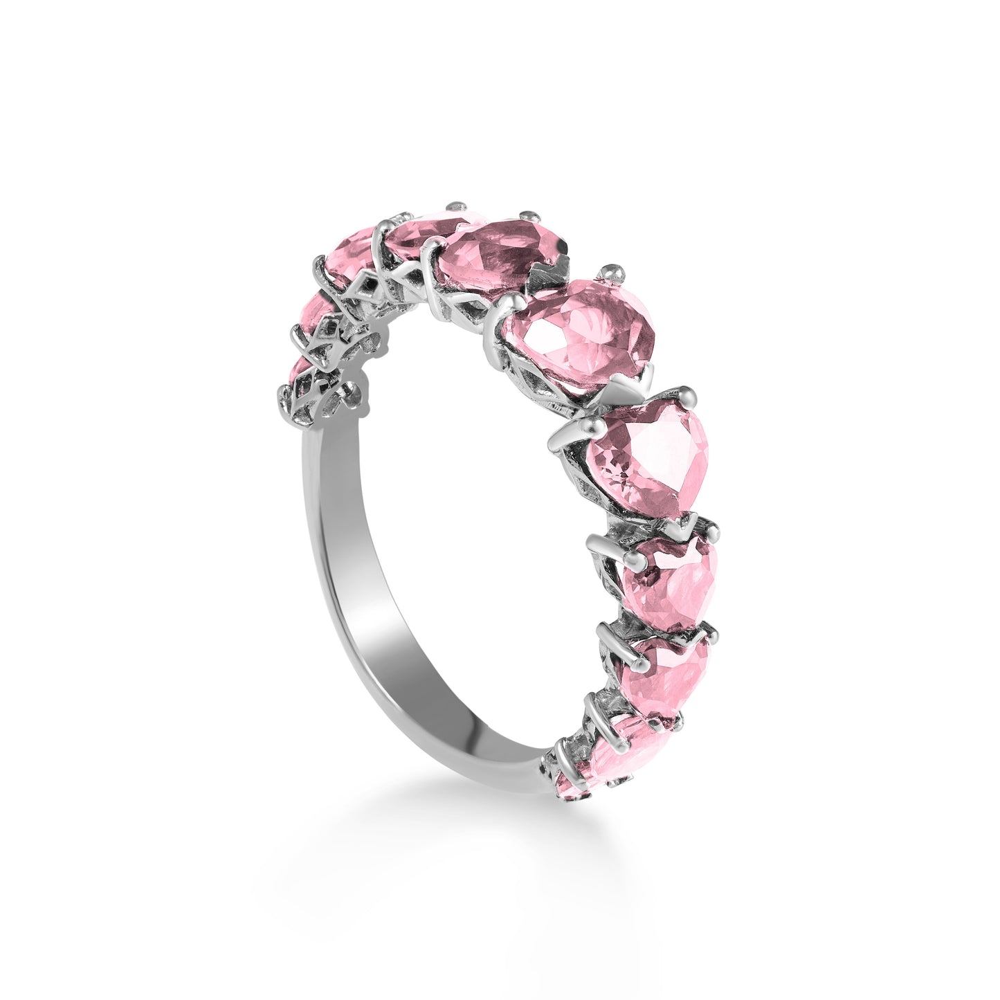 Anello veretta di cuori con zaffiri rosa